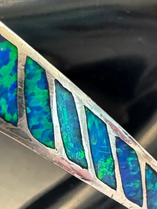 Blue-Green Opal Inlay Sterling Cuff Bracelet - Picture 3 of 10